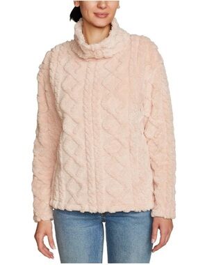 Eddie Bauer Blush Cable Fleece Mock Neck Pullover